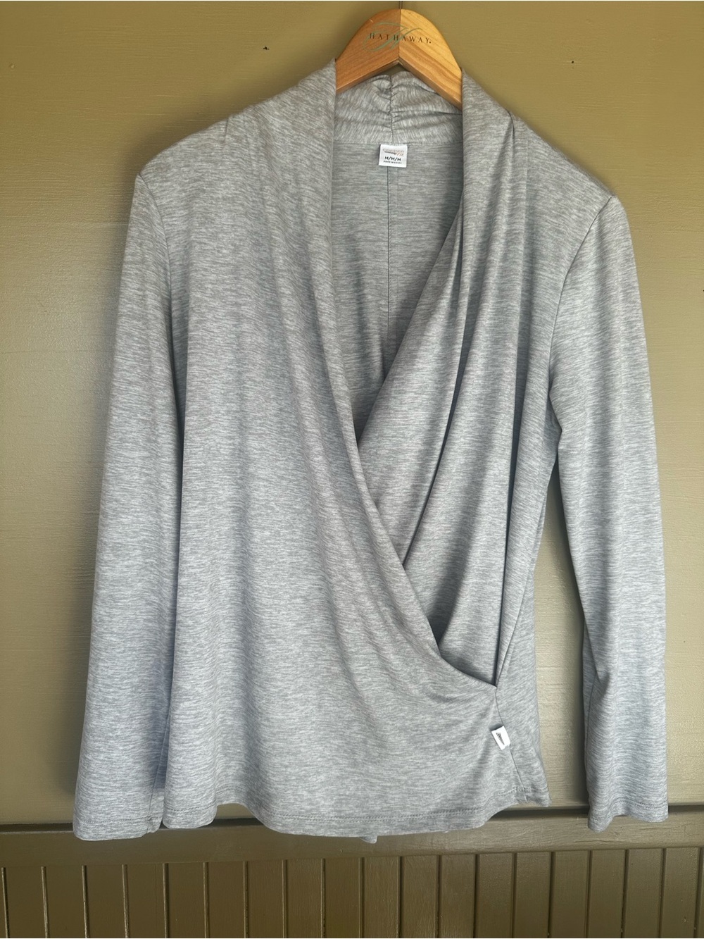 Copper Fit Heather Grey Faux-Wrap Long Sleeve Top Medium